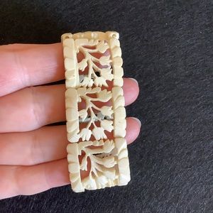 Vintage hand carved bone stretch bracelet.